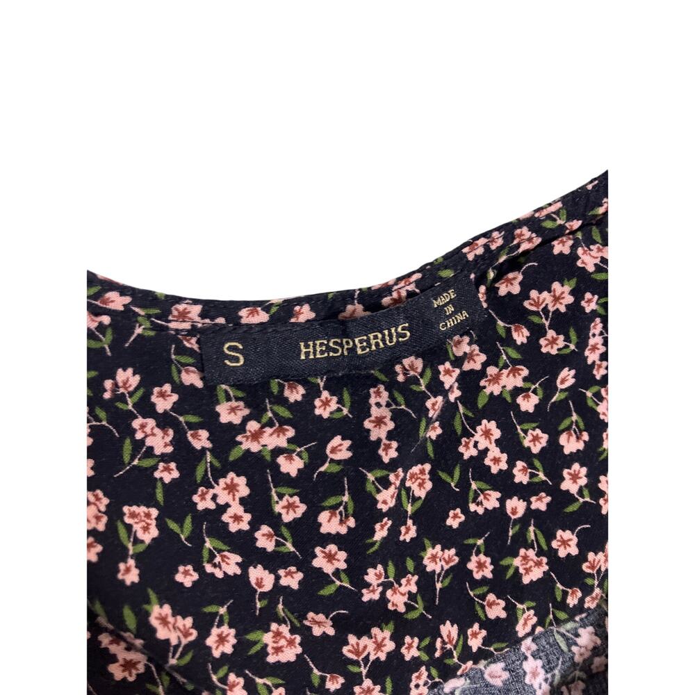 Hesperus Black Floral Puff Sleeve Maxi Dress Small Cottagecore Boho Prairie - Picture 3 of 5